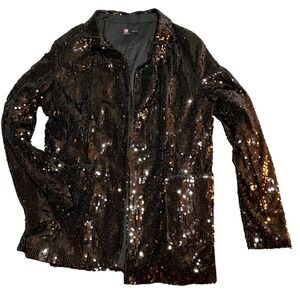 Kancy Kole Black Sequin Blazer Jacket Womens XL Sparkly Party Evening Coat